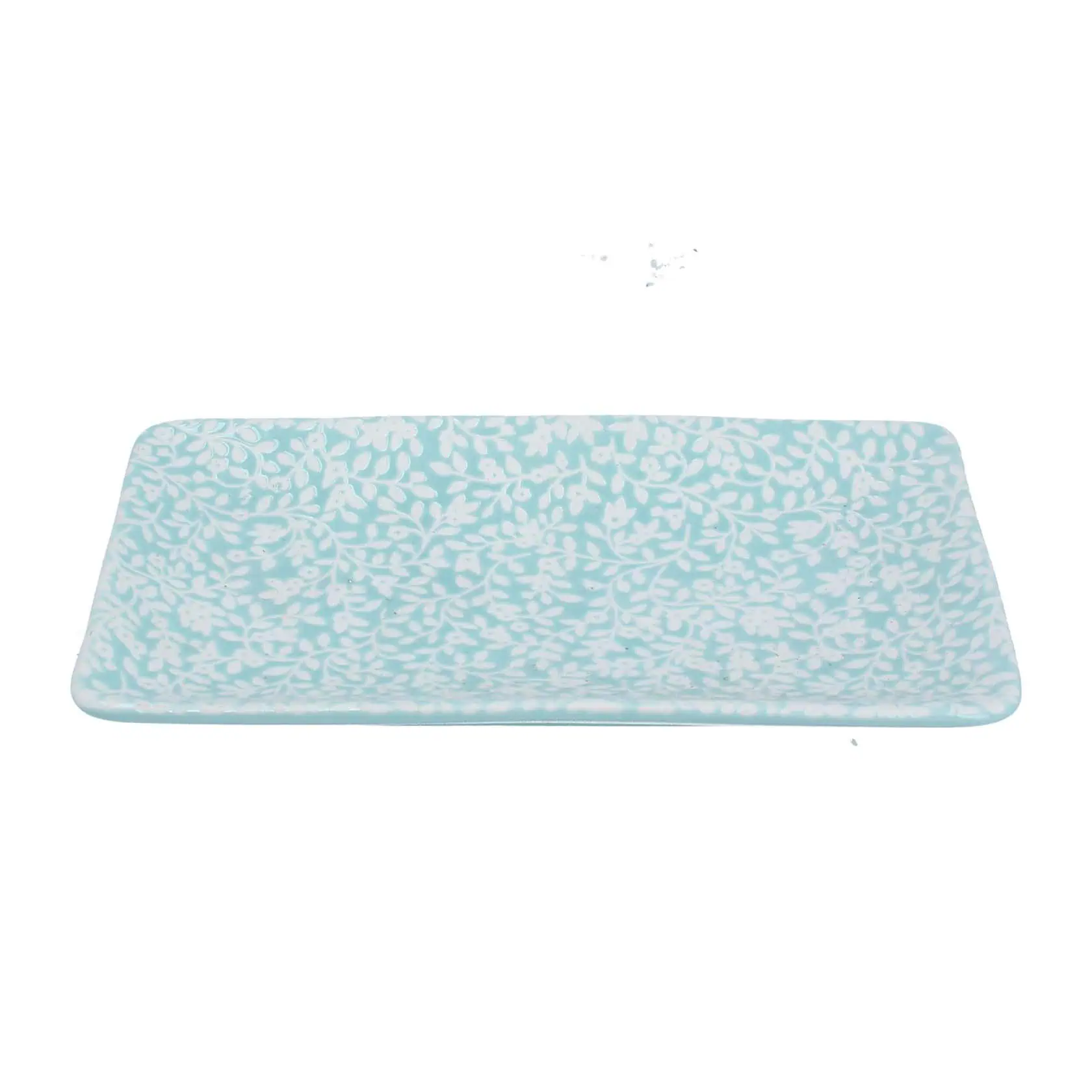 Gisela Graham Ceramic Rectangle Trinket Dish - Blue Floral Vines