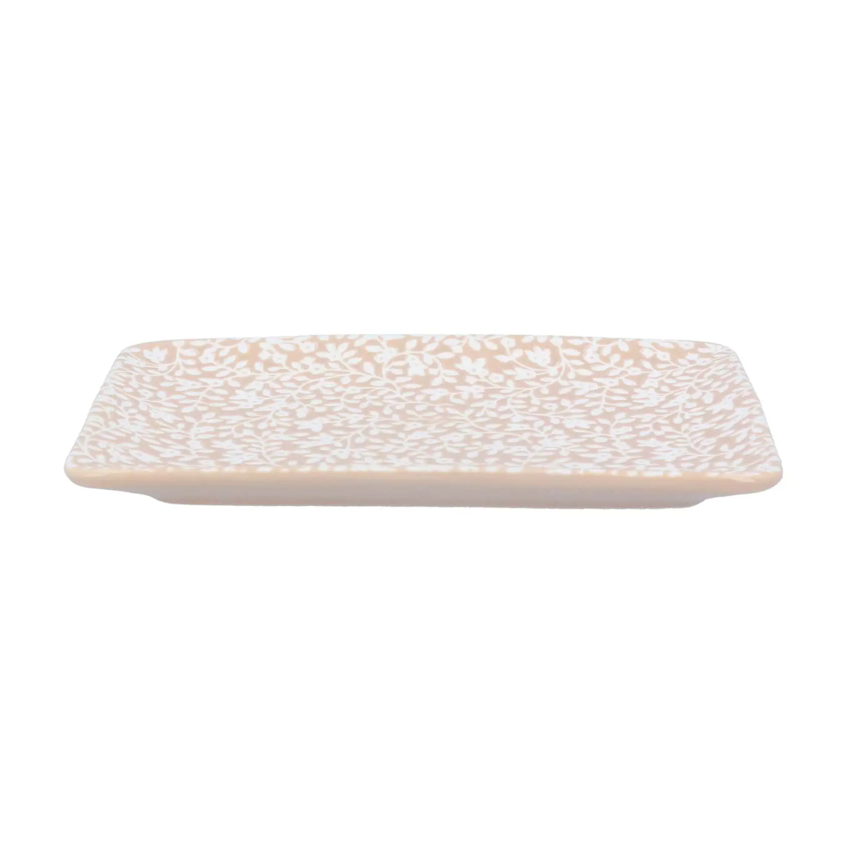 Gisela Graham Ceramic Rectangle Trinket Dish – Beige Floral Vines