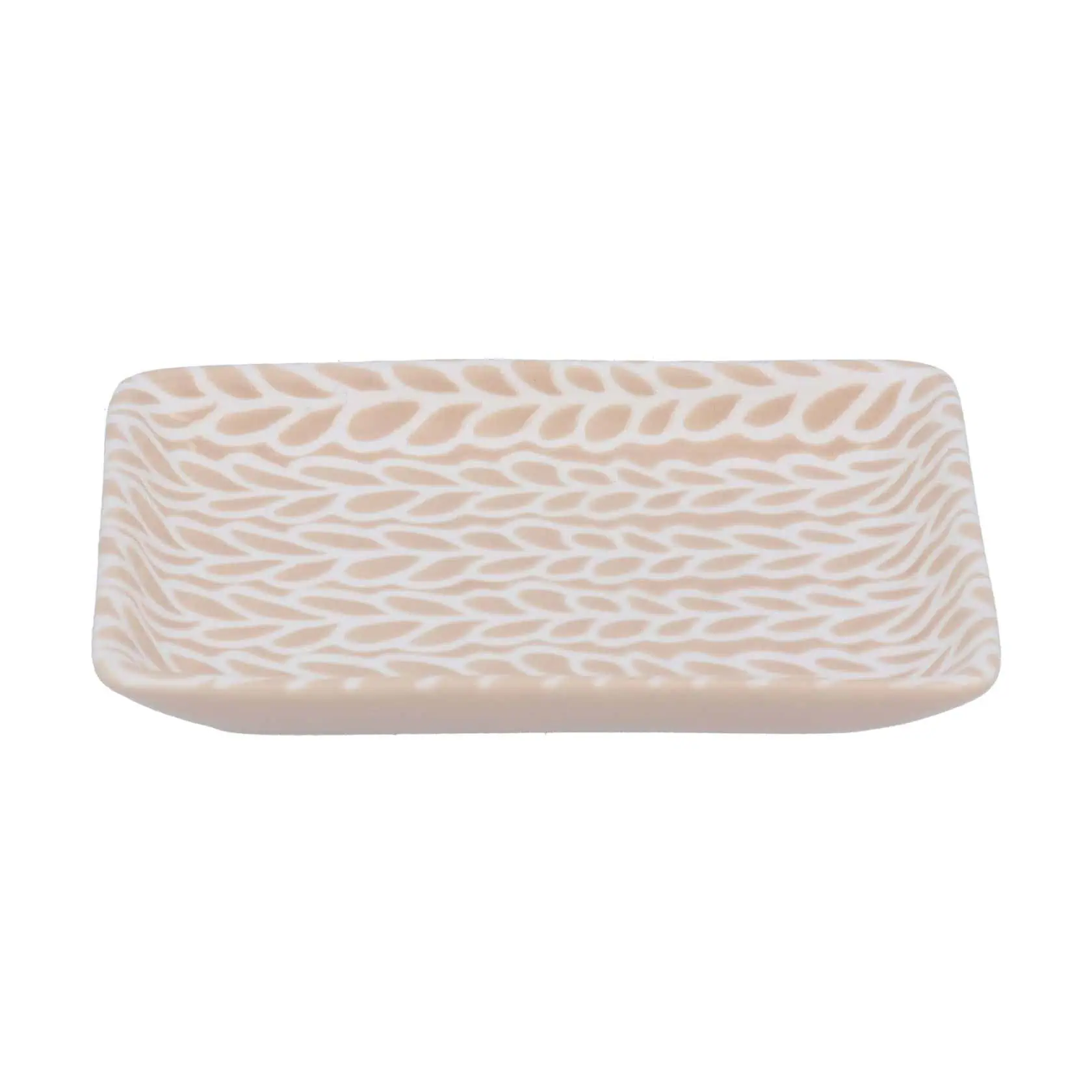 Gisela Graham Small Ceramic Rectangle Trinket Dish – Beige Porcelain Leaves