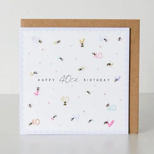 Belly Button Designs 40th Birthday Bees and Hearts Greeting Card - Jaro Design Studio - 1 Belly Button Designs 40th Birthday Bees and Hearts Greeting Card