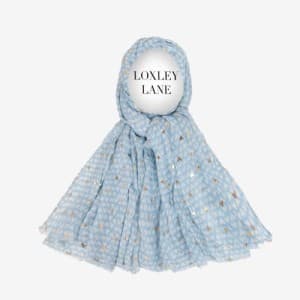 Blue Lightweight Metallic Hearts Scarf