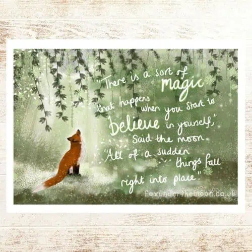 Fox Under The Moon - 'Believe' Art Print A4 - Jaro Design Studio - 1 Fox Under The Moon - 'Believe' Art Print A4