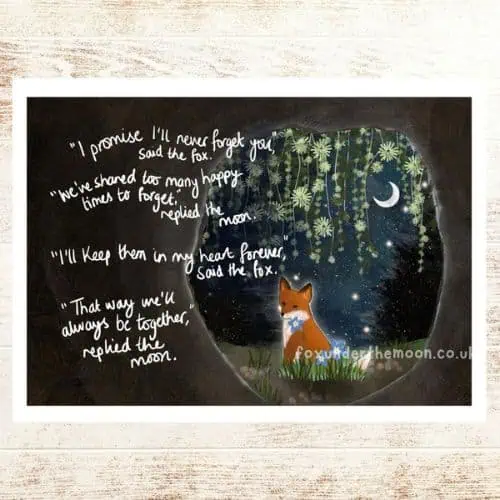 Fox Under The Moon - 'Forget Me Not' Art Print A4 - Jaro Design Studio - 1 Fox Under The Moon - 'Forget Me Not' Art Print A4