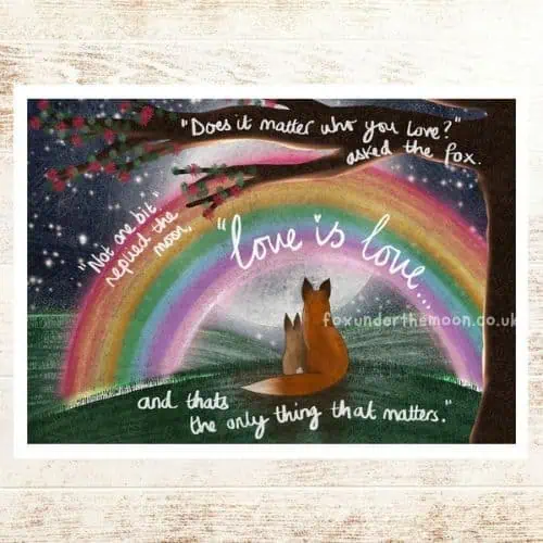 Fox Under The Moon - 'Love Is Love' Art Print A4 - Jaro Design Studio - 1 Fox Under The Moon - 'Love Is Love' Art Print A4