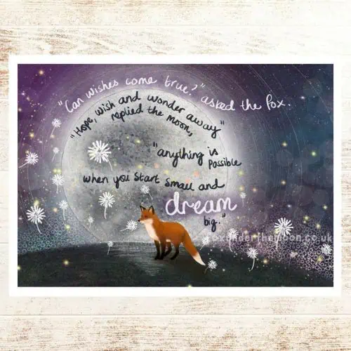 Fox Under The Moon - 'Wishes' Art Print A4 - Jaro Design Studio - 1 Fox Under The Moon - 'Wishes' Art Print A4
