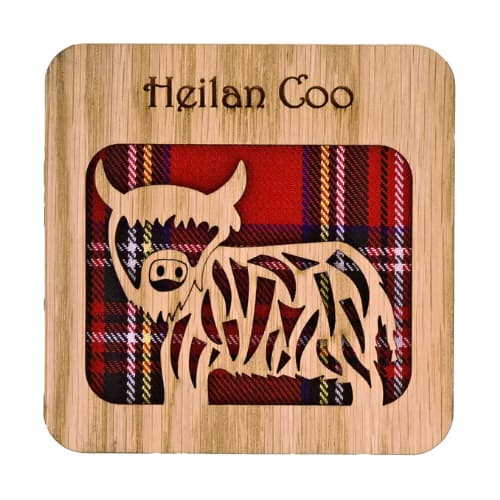 Quirky Tartan Wooden Square Coasters - Heilan Coo