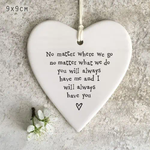 East Of India, Porcelain Round Heart - No Matter Where