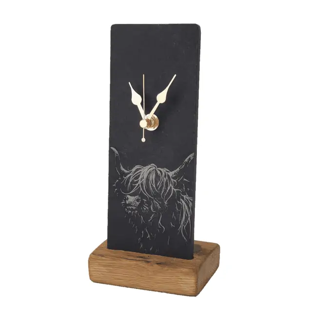 Highland Cow Slate Mantle Clock - Jaro Design Studio - 1 Highland Cow Slate Mantle Clock