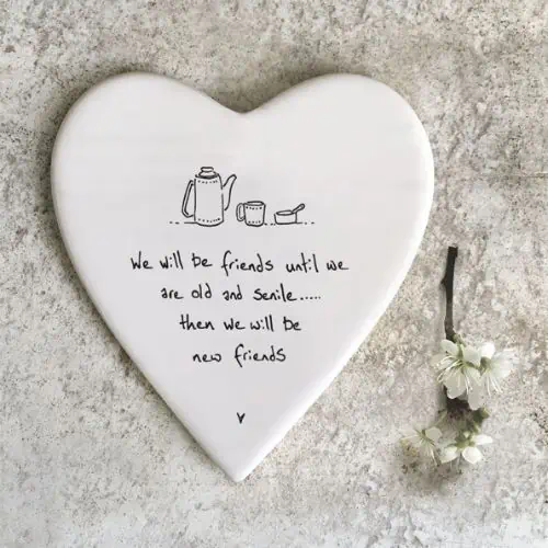 East Of India Porcelain Heart Coaster - Friends Old and Senile