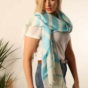 Sarta, Turquoise Blue and White Stripped Scarf