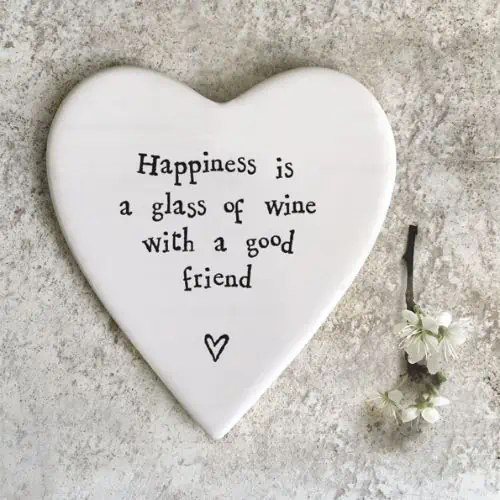 East Of India, Porcelain Coaster - Happiness Glass Of Wine