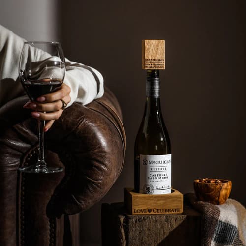 Selbrae House Oak Wine Bottle Coaster - Love & Celebrate - Image 3