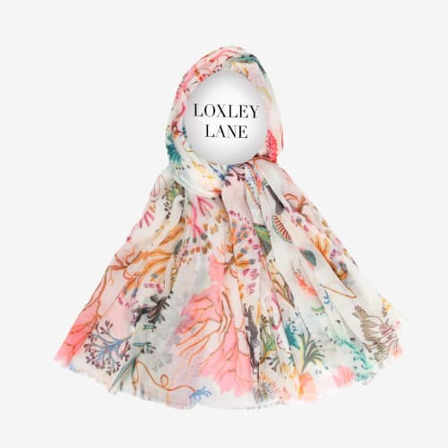Cream Seashore Print Lightweight Scarf