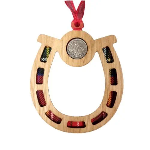 Quirky Tartan Lucky Sixpence - Horseshoe