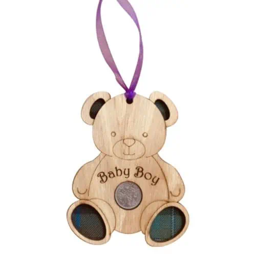 Quirky Tartan Lucky Sixpence - Teddy Bear - Baby Boy