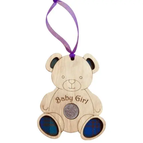 Quirky Tartan Lucky Sixpence - Teddy Bear - Baby Girl