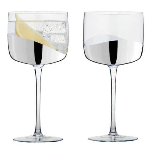 Set of 2 Wave Gin Glasses Silver - Jaro Design Studio - 1 Set of 2 Wave Gin Glasses Silver