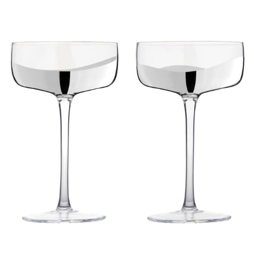 Set of 2 Wave Champagne Saucers Silver - Image 3