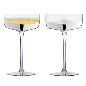 Set of 2 Wave Champagne Saucers Silver