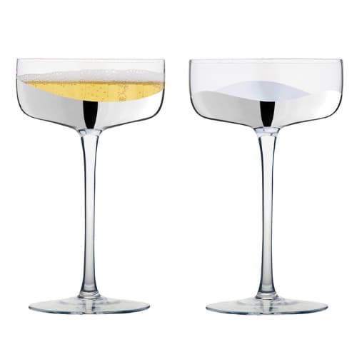 Set of 2 Wave Champagne Saucers Silver