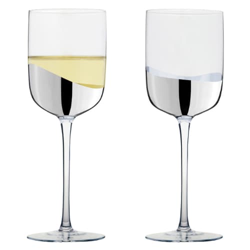Set of 2 Wave Wine Glasses Silver - Image 2