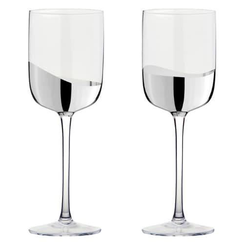 Set of 2 Wave Wine Glasses Silver