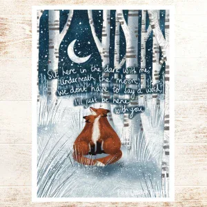 Fox Under The Moon – ‘Sit With Me’ Art Print A4