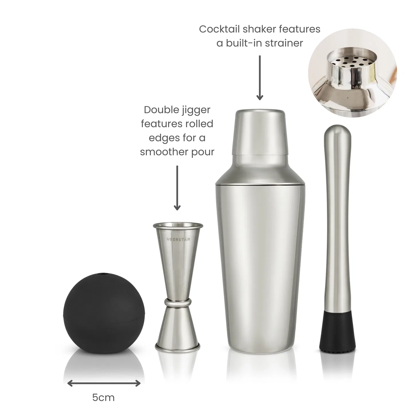 UBERSTAR Cocktail Making Gift Set - Silver - Image 5