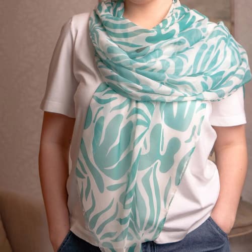 Green Floral Print Lightweight Scarf - Image 3