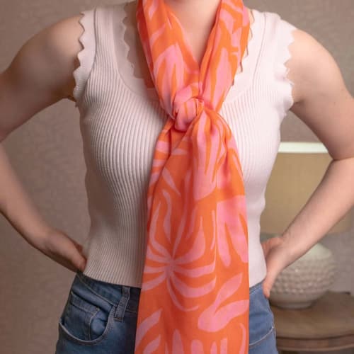 Orange Floral Print Lightweight Scarf - Image 2