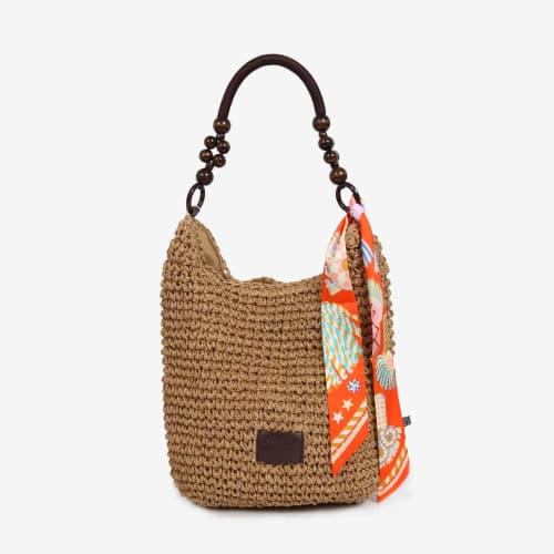 Handmade Straw Beaded Bag with Twilly