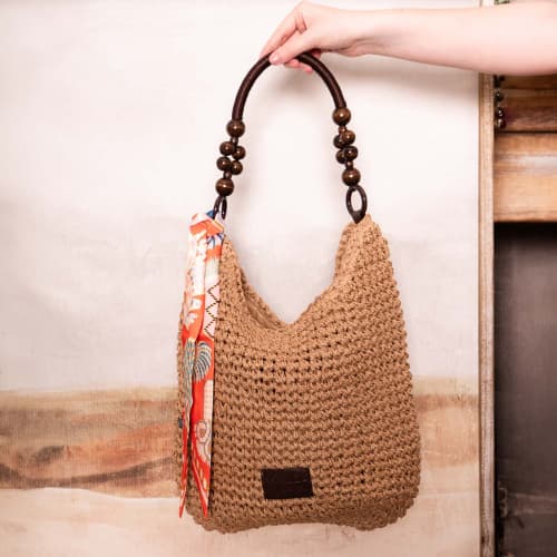 Handmade Straw Beaded Bag with Twilly - Image 2