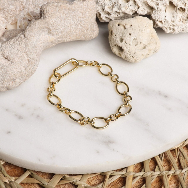 Zelly, Oval Link Design Bracelet, 14k Gold Plated