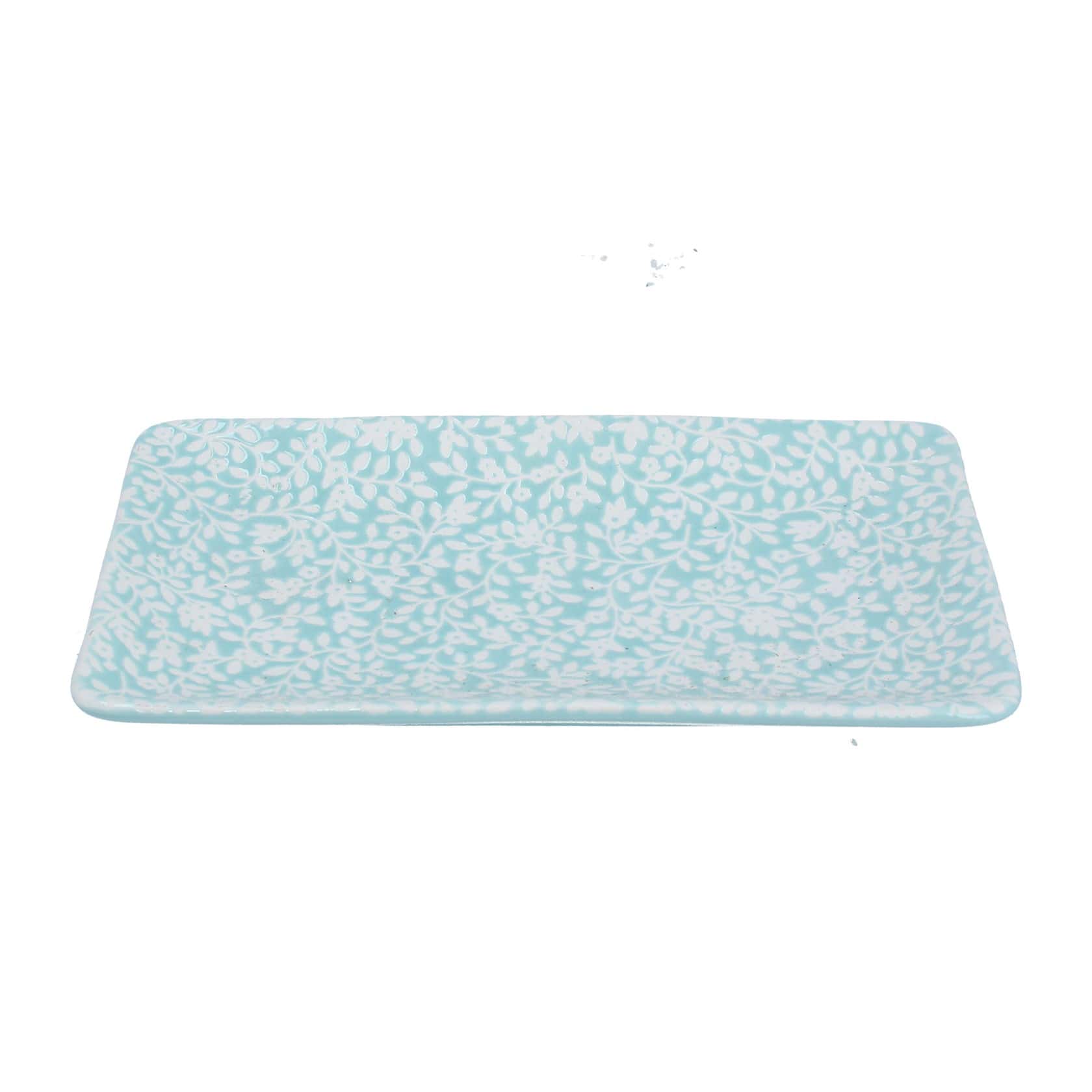 Gisela Graham Ceramic Rectangle Trinket Dish - Blue Floral Vines