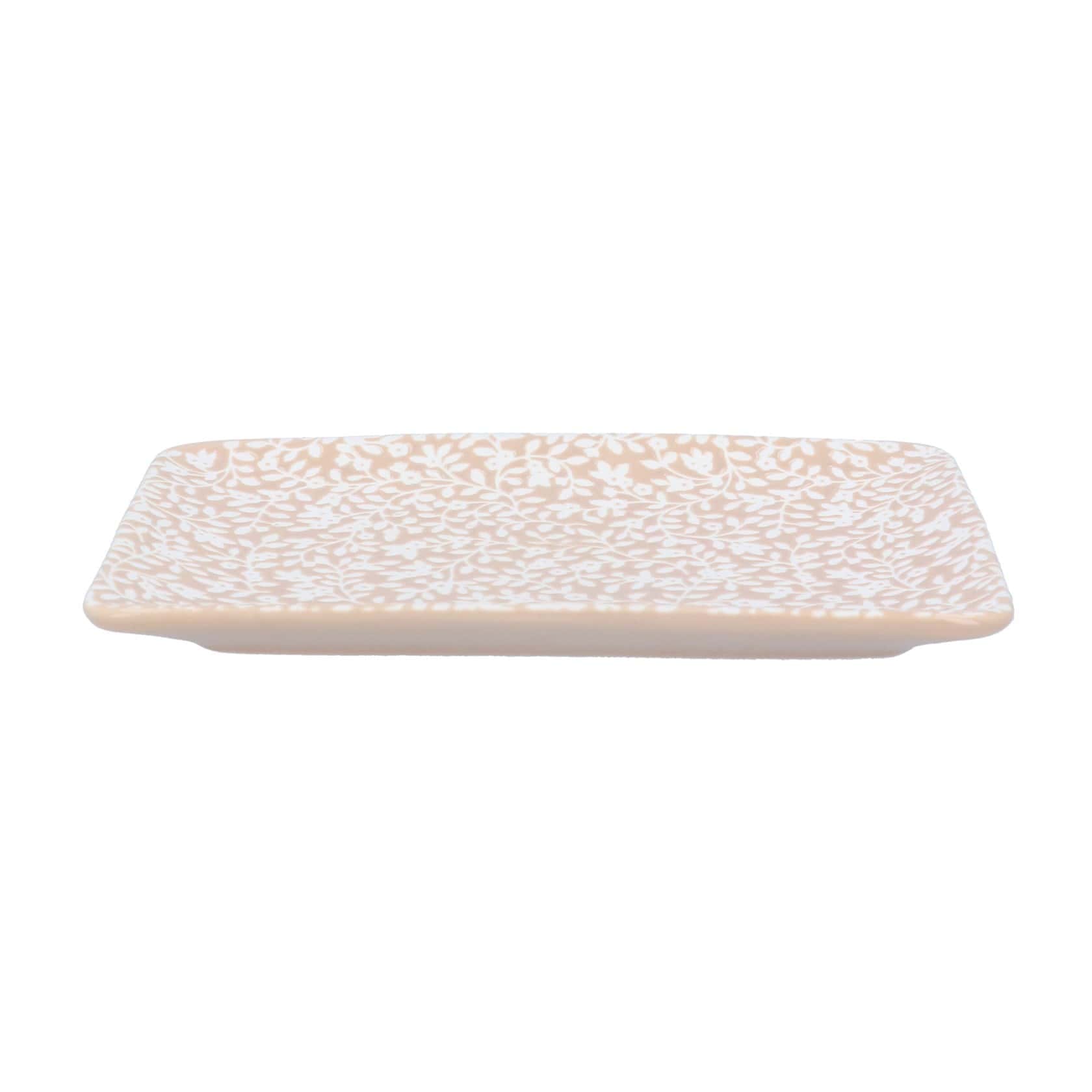 Gisela Graham Ceramic Rectangle Trinket Dish – Beige Floral Vines