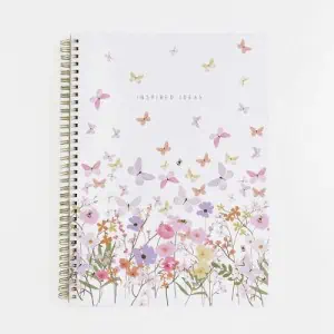 Belly Button Bubble, Meadow Flowers and Butterflies A4 Spiral Notebook