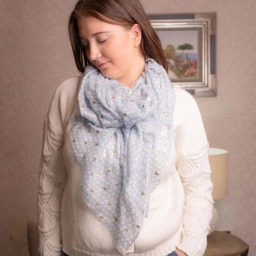 Blue Lightweight Metallic Hearts Scarf - Jaro Design Studio - 3 Blue Lightweight Metallic Hearts Scarf - Image 3