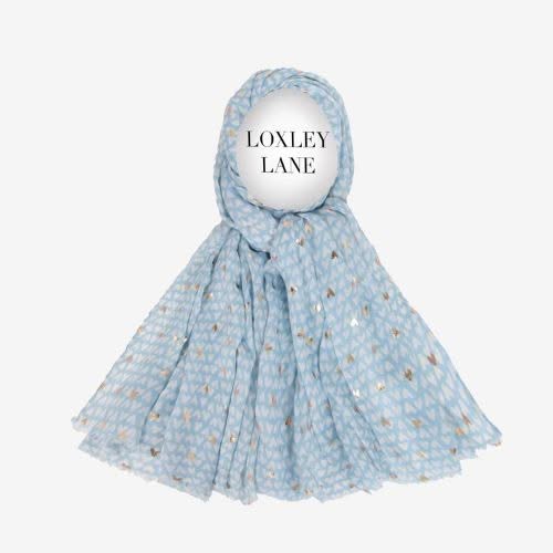 Blue Lightweight Metallic Hearts Scarf - Jaro Design Studio - 1 Blue Lightweight Metallic Hearts Scarf