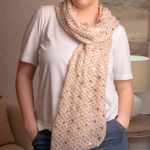 Cream Lightweight Metallic Hearts Scarf - Jaro Design Studio - 2 Cream Lightweight Metallic Hearts Scarf - Image 2