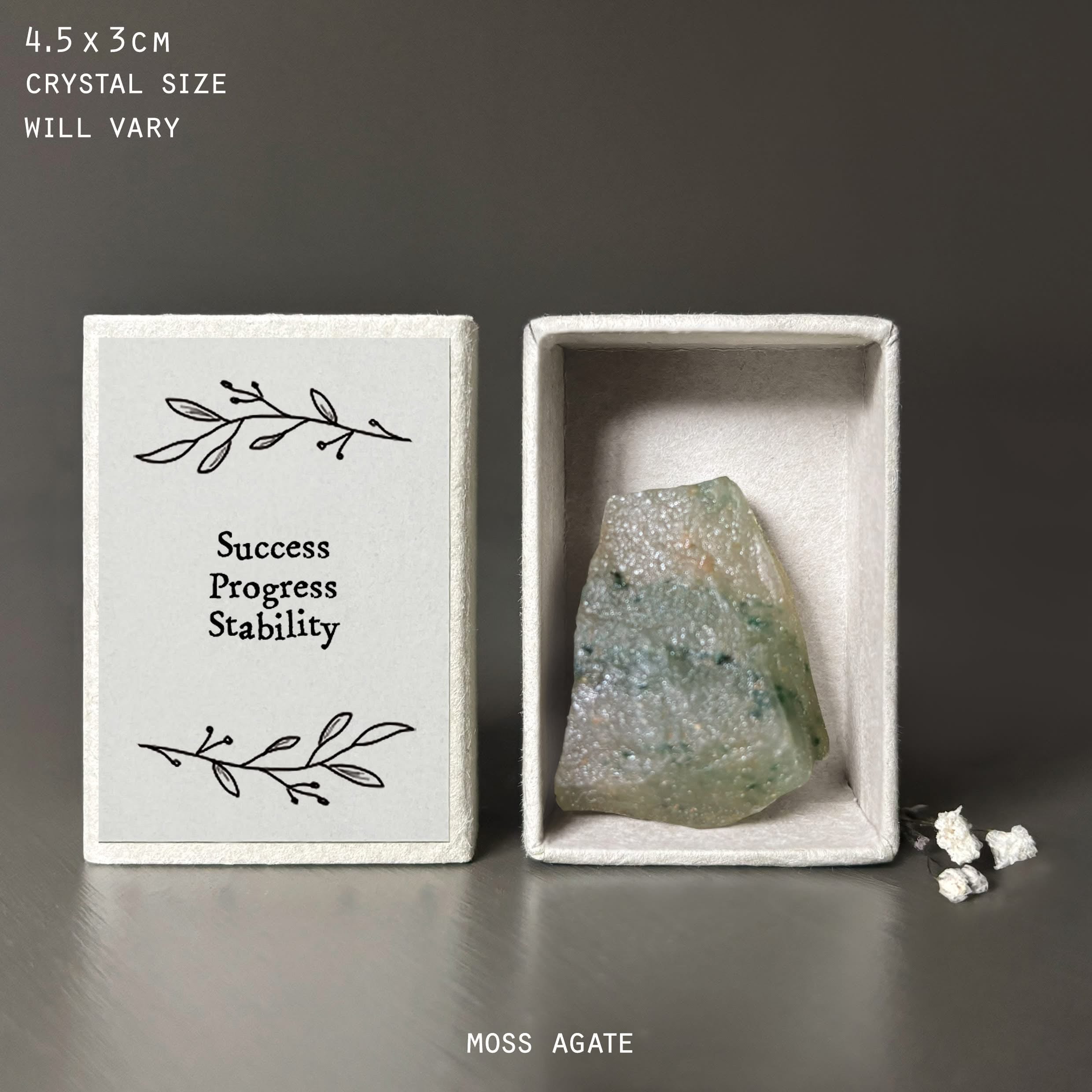 East Of India - Crystal Matchbox - Moss Agate