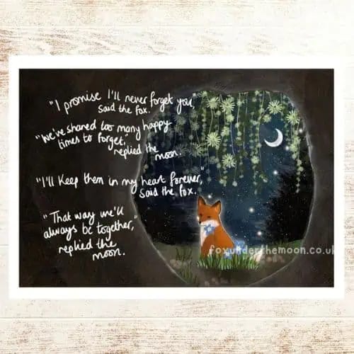 Fox Under The Moon - 'Forget Me Not' Art Print A4