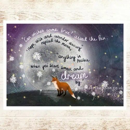 Fox Under The Moon - 'Wishes' Art Print A4