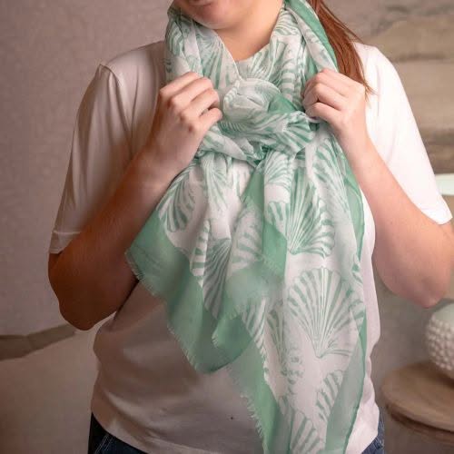 Green Lightweight Clam Shells Scarf - Image 3