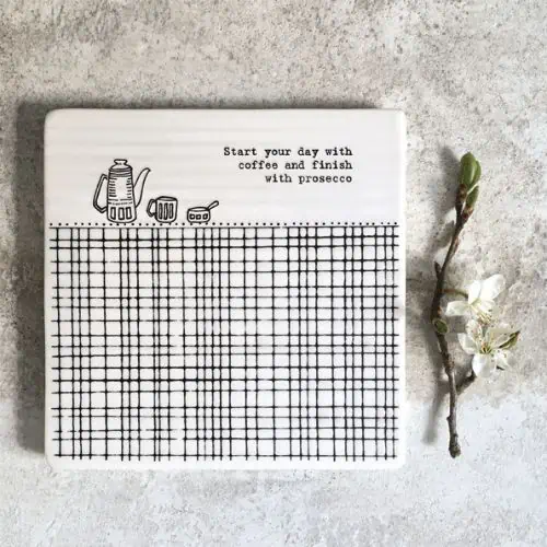 East Of India, Square Coaster - Start Your Day With Coffee - Jaro Design Studio - 1