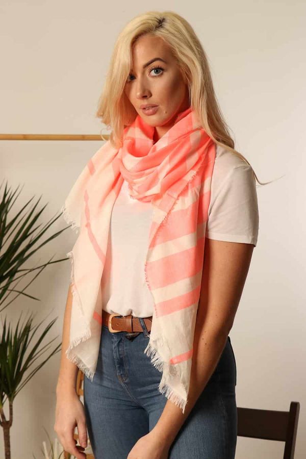 Sarta, Neon Pink and White Striped Scarf - Jaro Design Studio - 1