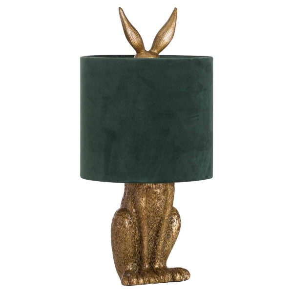 Antique Gold Hare Table Lamp With Green Velvet Shade - Jaro - Jaro Design Studio - 1
