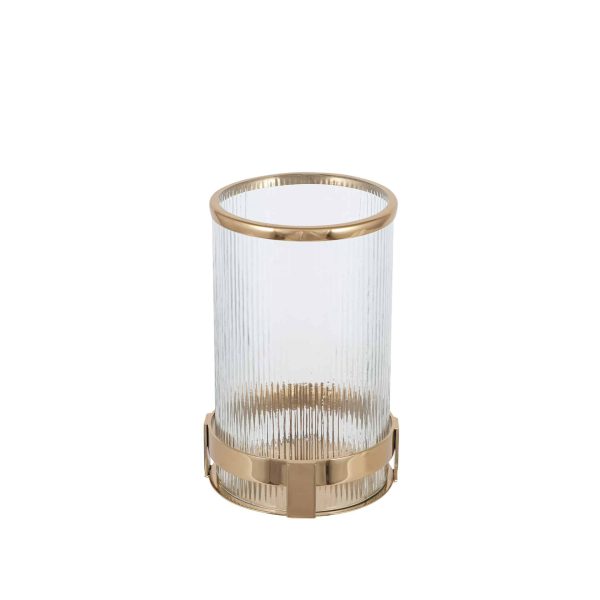 Gold Metal and Clear Textured Glass Tall Hurricane - Jaro - Jaro Design Studio - 1