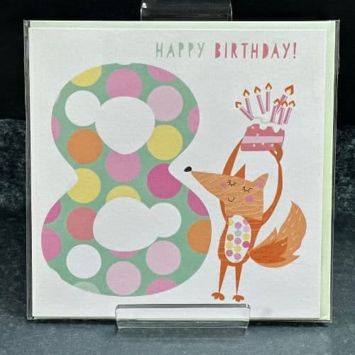 Pink Pig Cards, Happy 8th Birthday - Fox