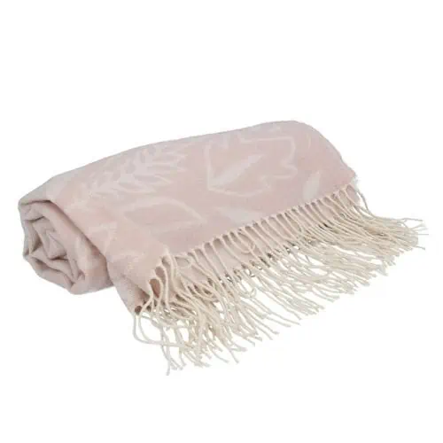 Jacquard Botanical Tassel Throw, Pink / Cream - Jaro Design Studio - 1