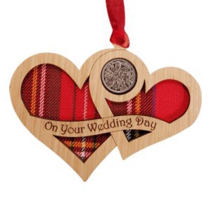 Quirky Tartan Lucky Sixpence - Wedding Day Hearts